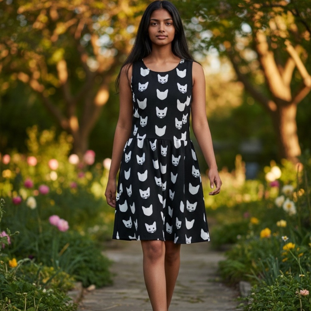 Divided Black and White Patterned Dress